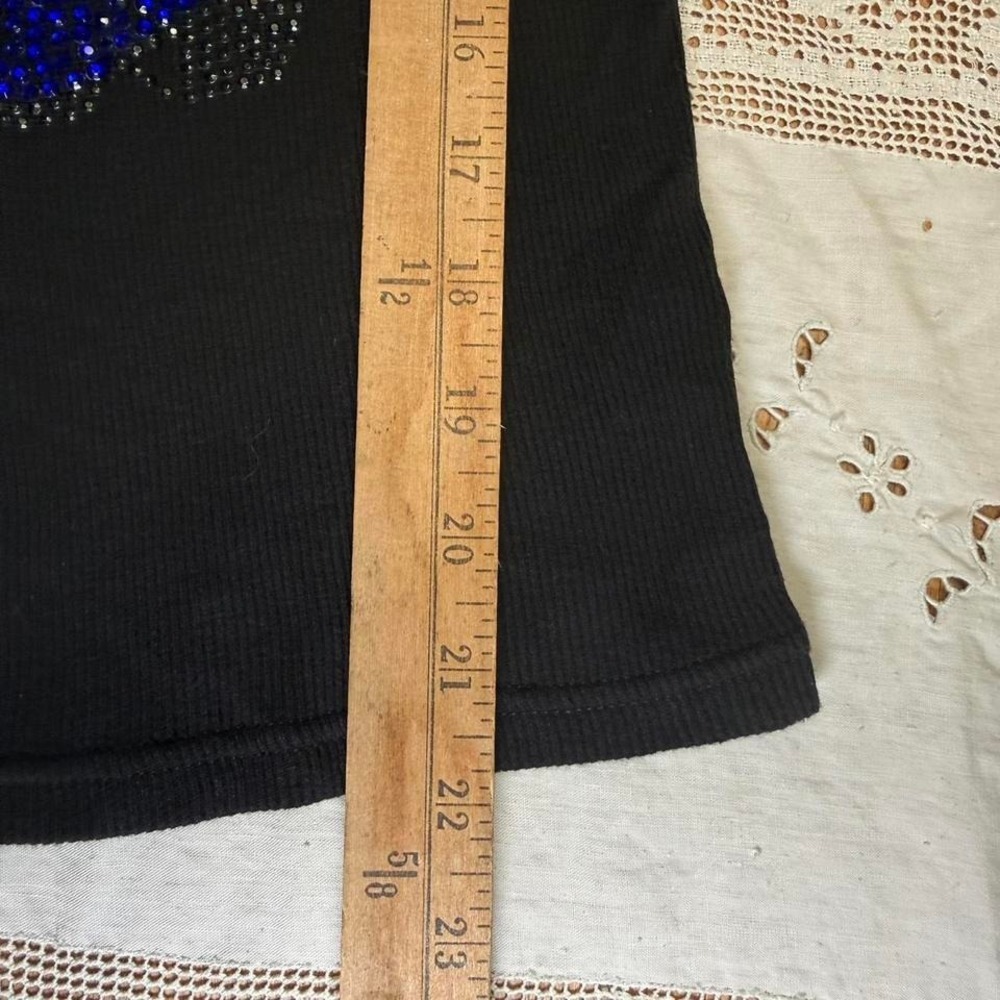Bay Blue Black Rhinestone Boot Ribbed Tank Top XS - Picture 6 of 7
